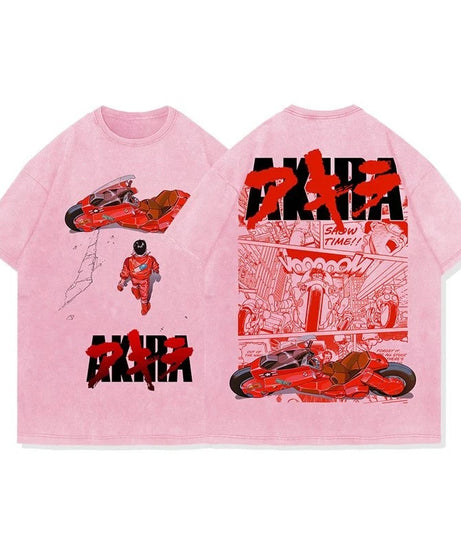 Akira Anime Men's Short Sleeve T-shirt Graphic Tee Streetwear Vintage Washed Cotton Summer Casual Top Japanese Manga Y2k Clothes