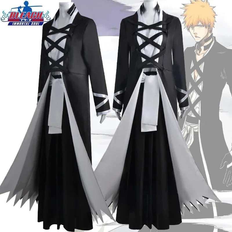 Bleach Kurosaki Ichigo Cosplay Costume – Black & White Shinigami Hollow Outfit