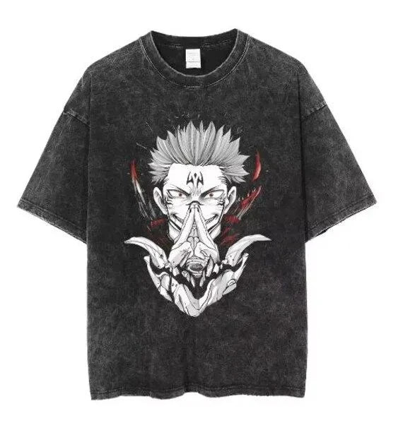 Anime Jujutsu Kaisen Ryomen Sukuna Vintage Washed T-Shirt – Graphic Cotton Tee 5