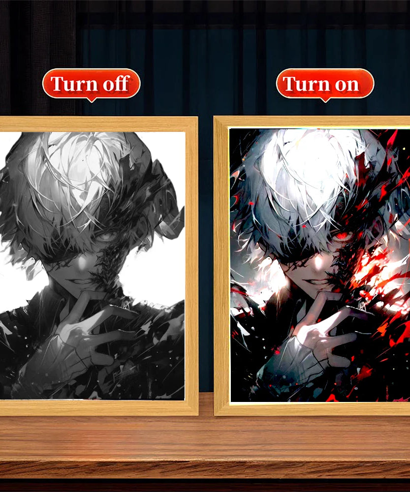 Anime Figure Light Painting Photo Frame Tokyo Ghoul Action Led Lamps Bedroom Room Decor Friends Birthdays Easter Gifts Moon Lamp