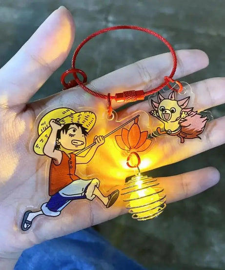 Anime One Piece Monkey D. Luffy Lotus Lantern Keychain Acrylic Luminous Nightlight Pendant Lotus Lantern Gift