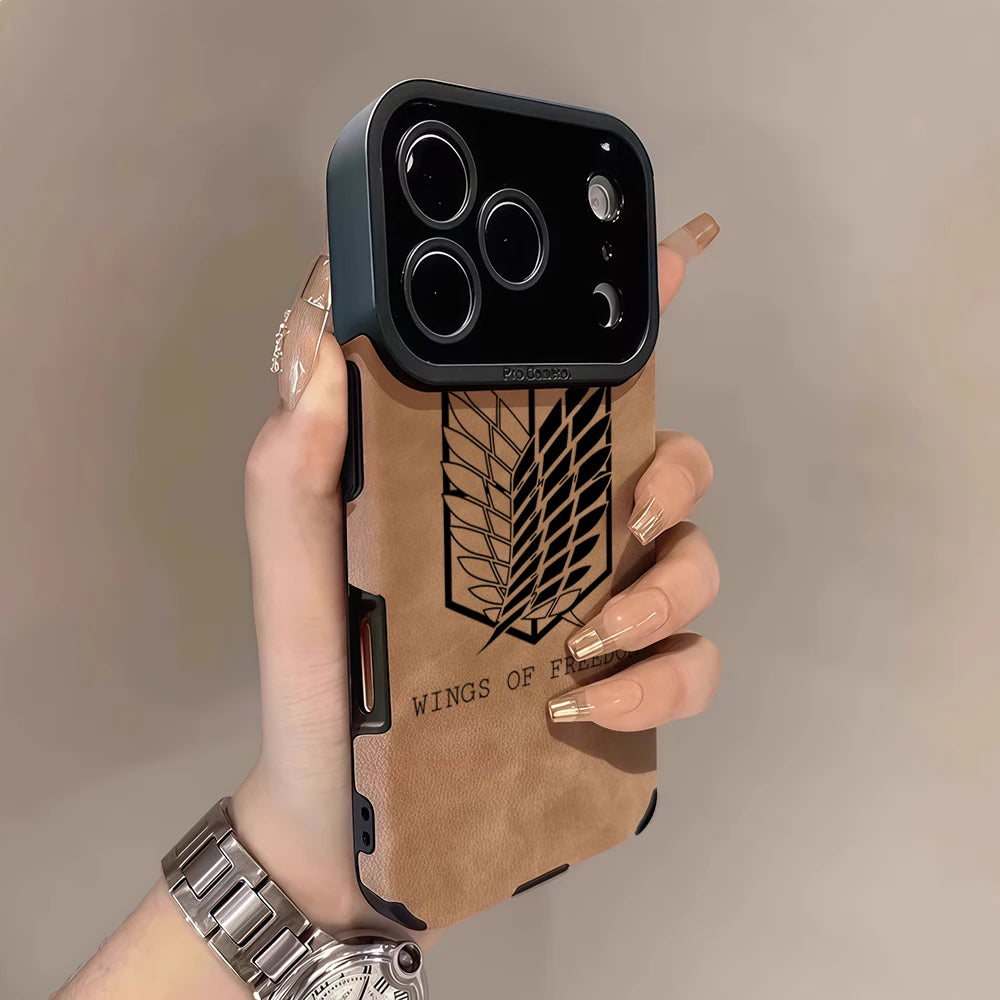 Attack on Titan Leather Lambskin Phone Case – Premium Shockproof Cover for iPhone 17, 16, 15, 14, 13 Pro Max & Air 5