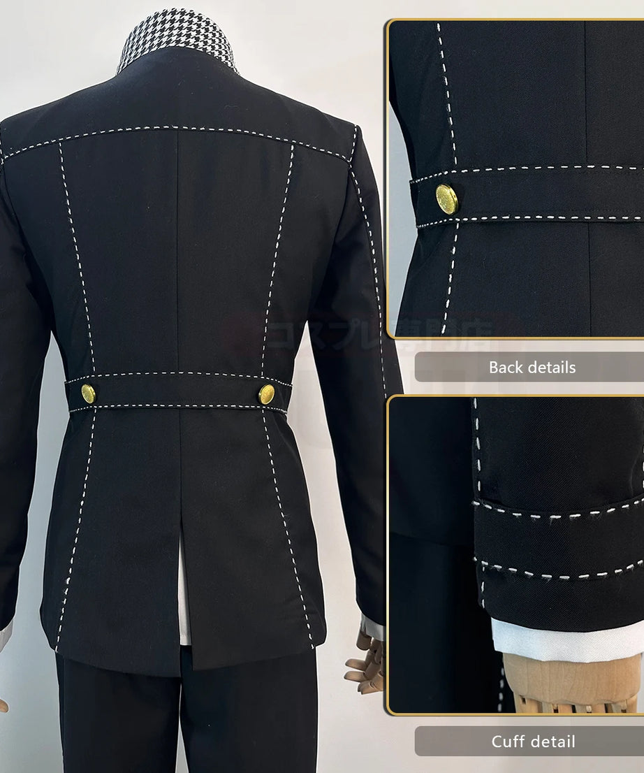 P4 Game Yu Narukami Cosplay Costume Wig School Uniform Embroidery Plaid Collar Suit Pants White Shirt Daily Wear