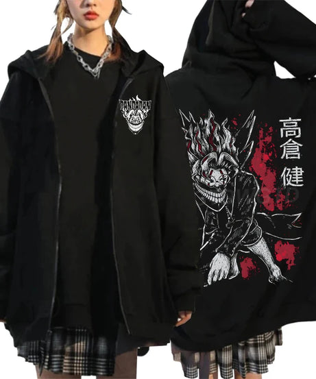 Anime Dandadan Ken Takakura Graphic Print Hooded Men women Zip Up Hoodies Oversized Sweatshirts Harajuku Male Zipper Jacket