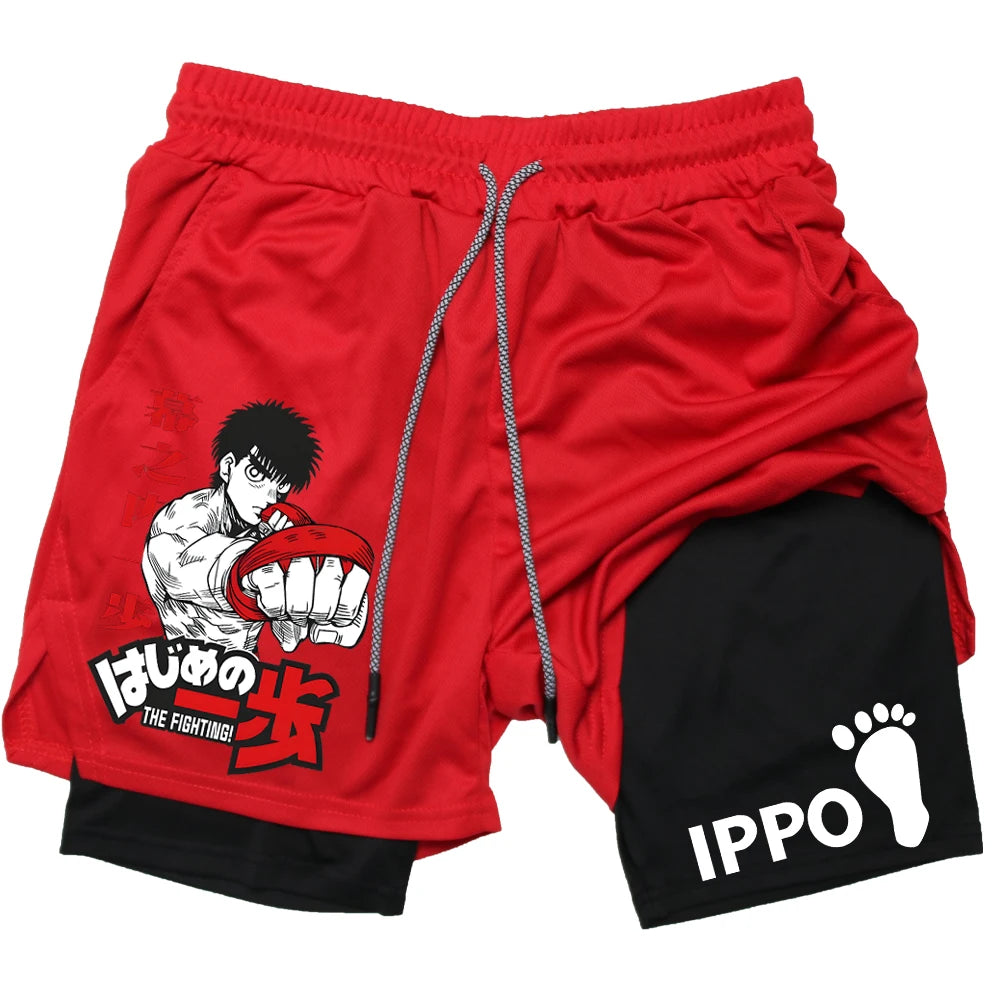 IPPO Boxing Anime Gym Shorts – 2-in-1 Quick-Dry Compression Shorts for Men