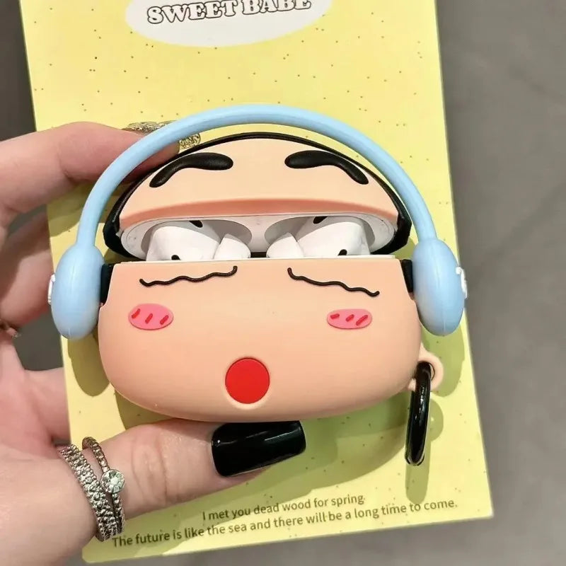 Crayon ShinChans Case for Apple AirPods 1 2 3 Airpod Pro3D Key Chain Wireless Earphone Bluetooth Headset Silicone Cover
