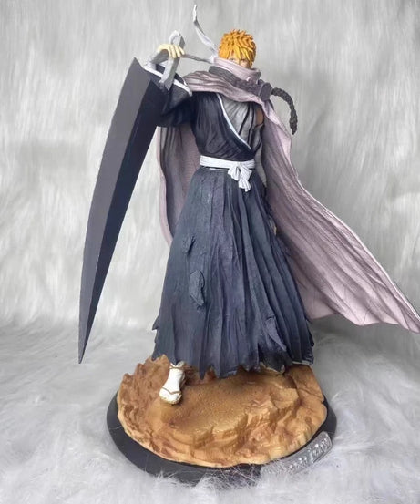 Bleach 33cm Kurosaki Ichigo Action Figures GK Kit Carrying Sword Model Wearing Cloak Sculpture Anime Toy Desktop Ornament Gift