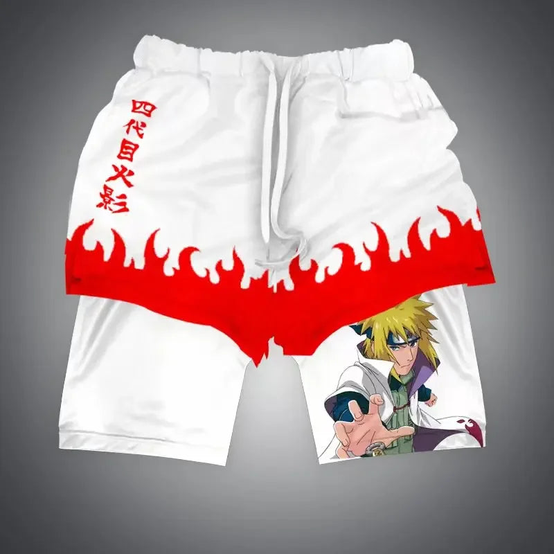 One Piece x Naruto x Dragon Ball 2-in-1 Men’s Gym Shorts – Quick-Dry & Breathable Sportswear