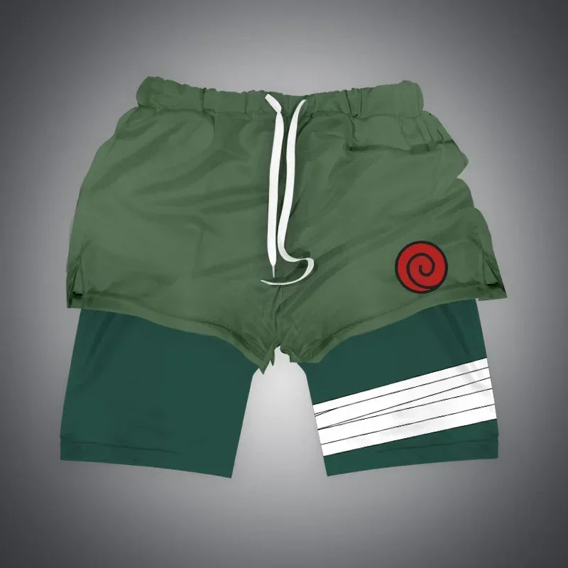 One Piece x Naruto x Dragon Ball 2-in-1 Men’s Gym Shorts – Quick-Dry & Breathable Sportswear