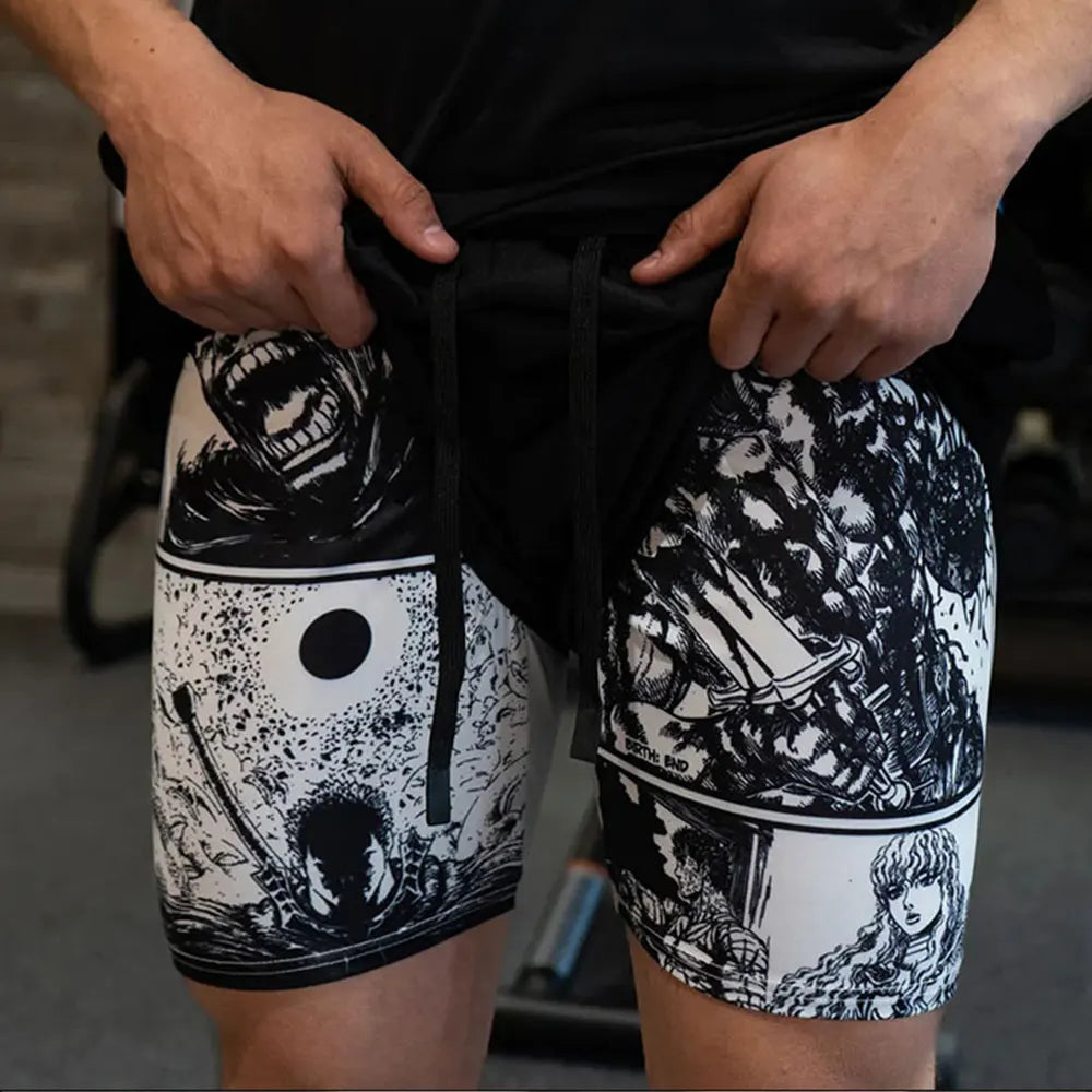 Berserk Guts Anime 2-in-1 Compression Gym Shorts – Quick-Dry Fitness Activewear 7