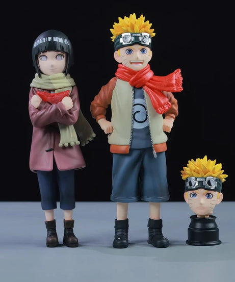 21cm Naruto Childhood Uzumaki Naruto Hinata Hyuga Couple Figure Double Head Sculpt Anime Model Toy Desktop Ornament Collect Gift