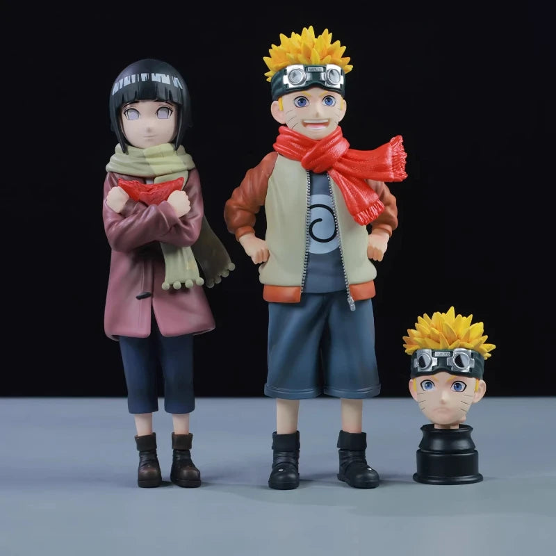 21cm Naruto Childhood Uzumaki Naruto Hinata Hyuga Couple Figure Double Head Sculpt Anime Model Toy Desktop Ornament Collect Gift
