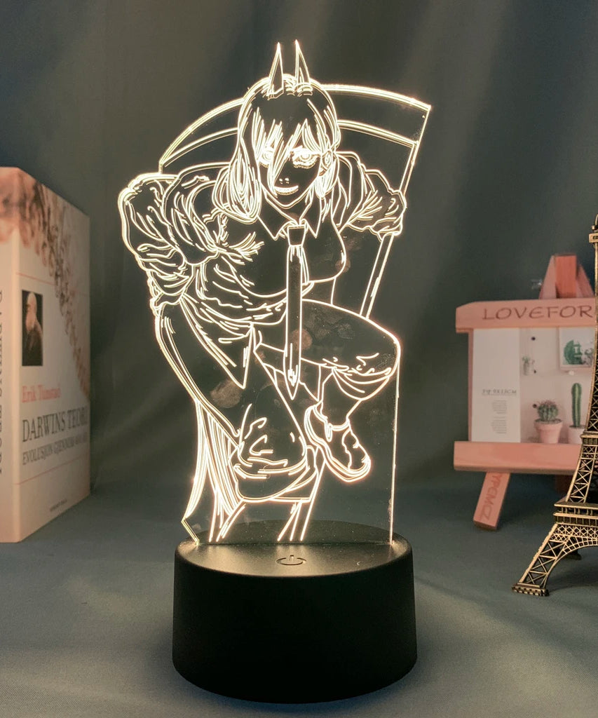 Anime Chainsaw Man Led Acrylic Stand Denji Power Makima Action Figure For Kids Bedroom Decor Nightlight Birthday