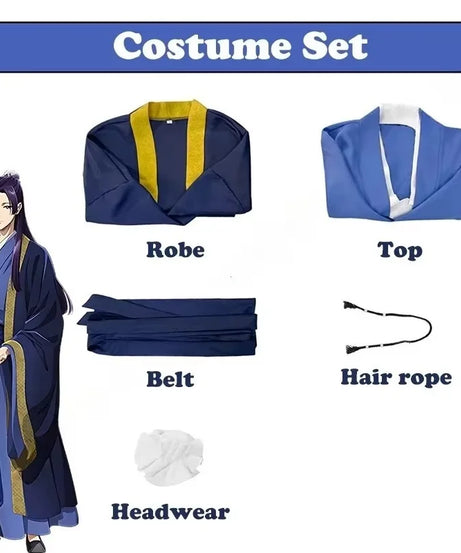 Anime The Apothecary Diaries Jinshi Cosplay Costume Wig Blue Robe Uniform Headwear Kusuriya No Hitorigoto Halloween Women Men