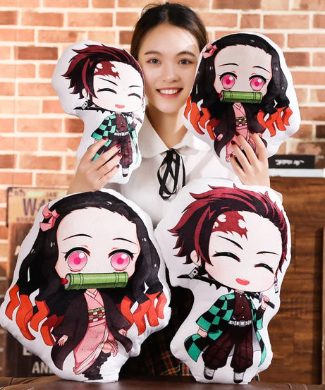 Tanjiro & Nezuko Plush Pillow – Demon Slayer Anime Cushion