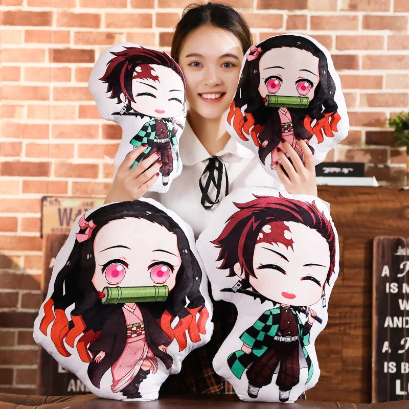 Tanjiro & Nezuko Plush Pillow – Demon Slayer Anime Cushion