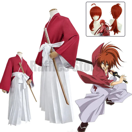 Anime Rurouni Kenshin Himura Kenshin Cosplay Costume Wig Himura Kimono Haori Kendo Outfit Halloween Unisex Classic Uniform Suit