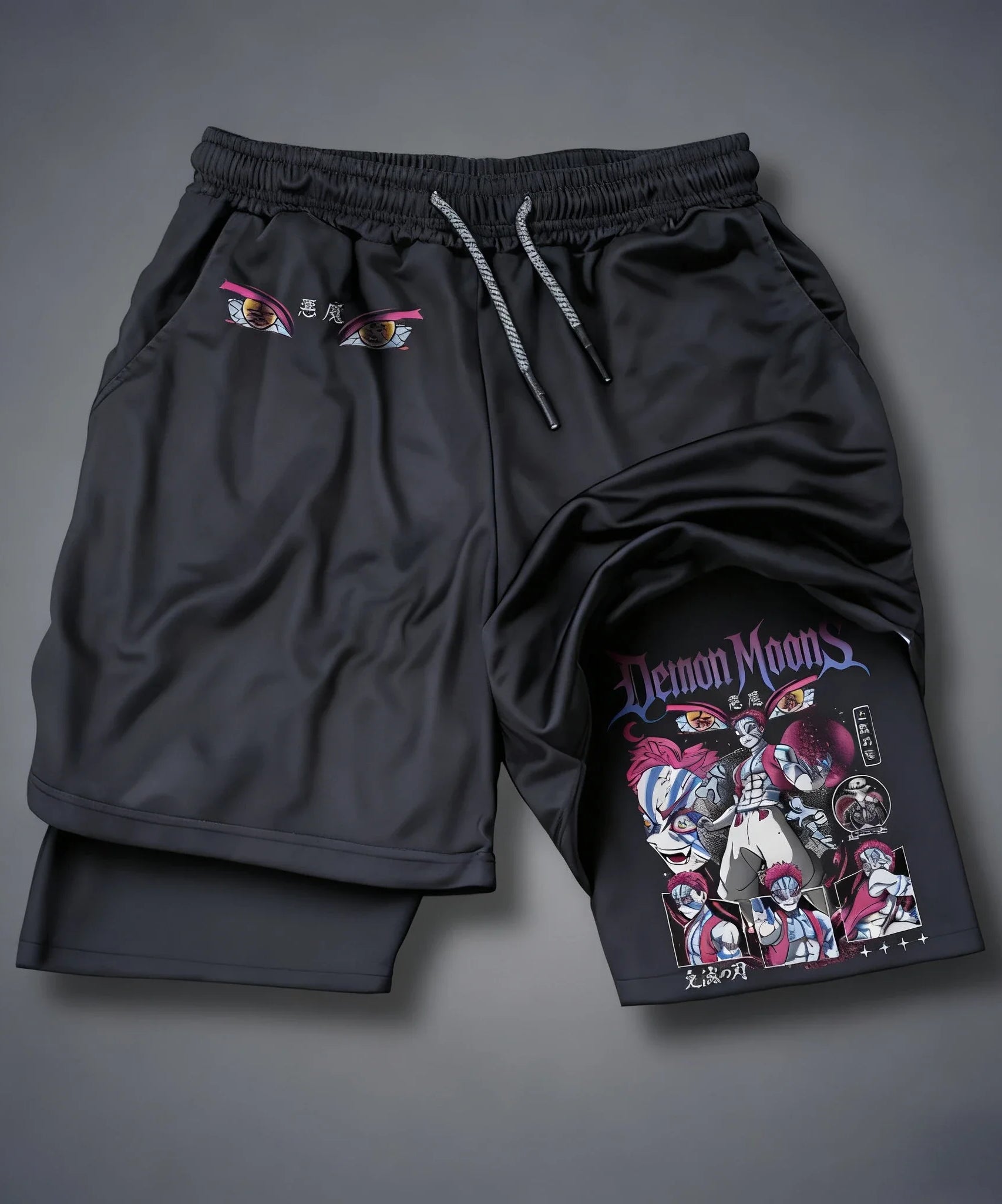 Demon Slayer Printed Double-layer Shorts Summer Men's and Women's Sports Fitness Swimming 2-in-1 Quick Drying Breathable Shorts