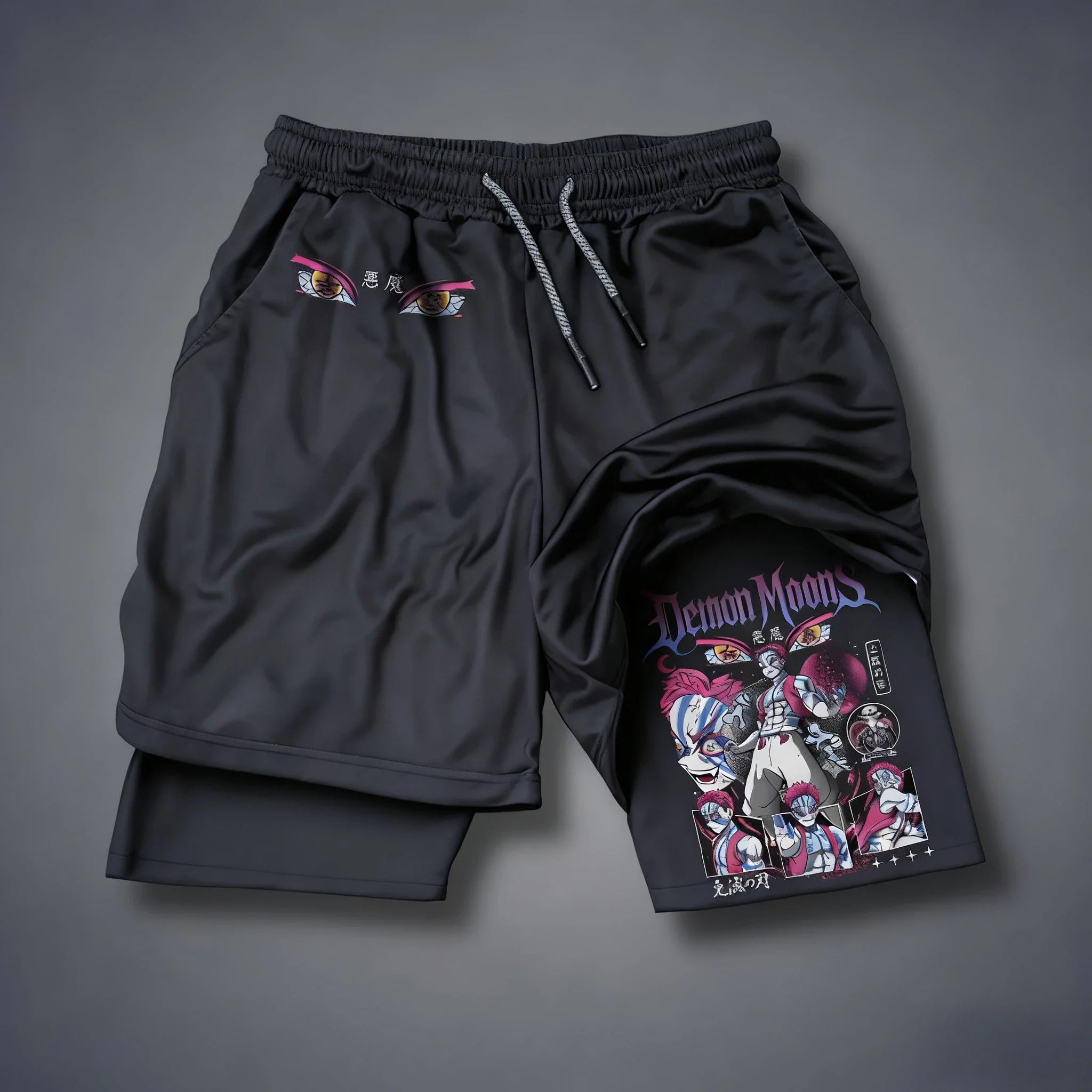 Demon Slayer Printed Double-layer Shorts Summer Men's and Women's Sports Fitness Swimming 2-in-1 Quick Drying Breathable Shorts