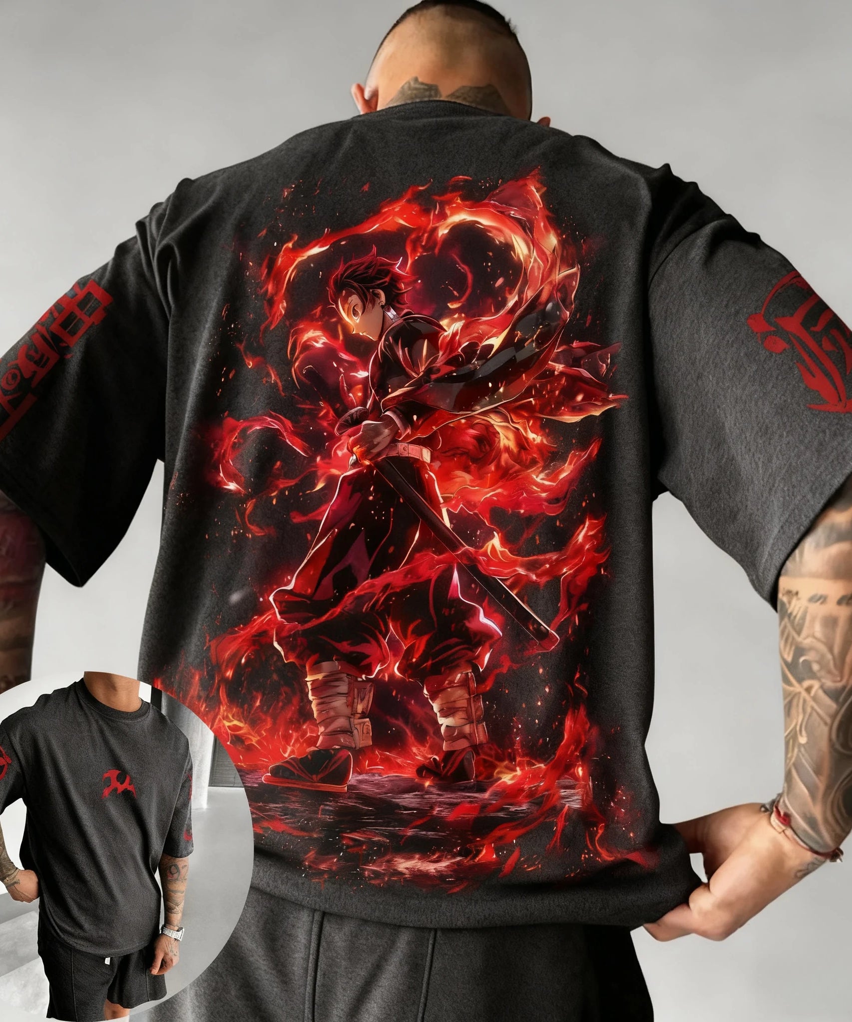 Demon Slayer Anime Co Branded Printed T-shirt Summer New Men's Japanese Harajuku Loose Casual Children's Parent Child Top