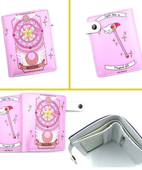Anime Card Captor SAKURA Short PU Leather Wallet Cute Purse with Coin Pocket for Girls Boys Gift