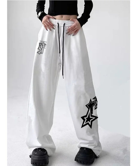 Letter Star Print Design Sweatpants Women gangster anime Street Style Wide Leg Pants Women Spring Summer Trendy Long Trousers