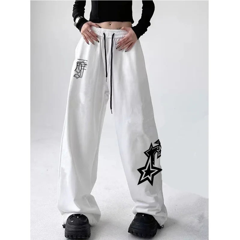 Letter Star Print Design Sweatpants Women gangster anime Street Style Wide Leg Pants Women Spring Summer Trendy Long Trousers