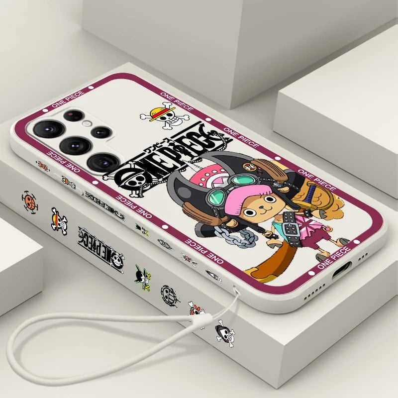 One Piece Chopper Cute Girl Liquid Left Rope For Samsung Galaxy S24 S23 S22 S21 S20 FE S10 Ultra Plus Lite 5G Cover Funda
