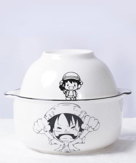One Piece anime peripher Luffy Zoro ceramic instant noodle bowl with lid and handle kitchen supplies eating bowl gift