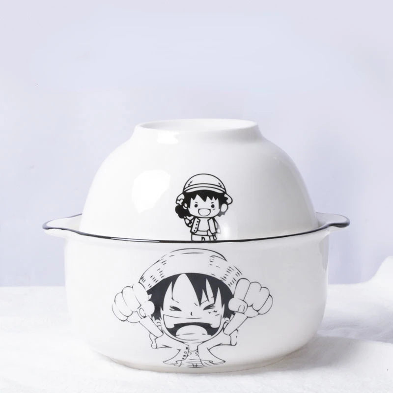 One Piece anime peripher Luffy Zoro ceramic instant noodle bowl with lid and handle kitchen supplies eating bowl gift