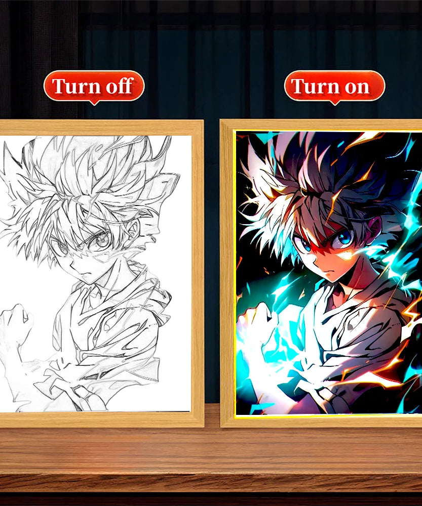 Anime Figure Light Painting Picture Frame Hunter×Hunter Killua Chrollo Led Night Light Moon Lamp Bedroom Home Decor Friends Gift