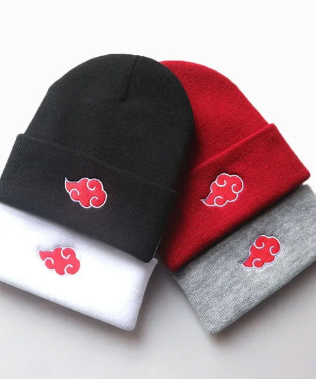 Beanies Women Autumn Winter Warm Hat Anime Akatsuki Cosplay Red Cloud Embroidery Caps For Men Knitted Bonnet Unisex