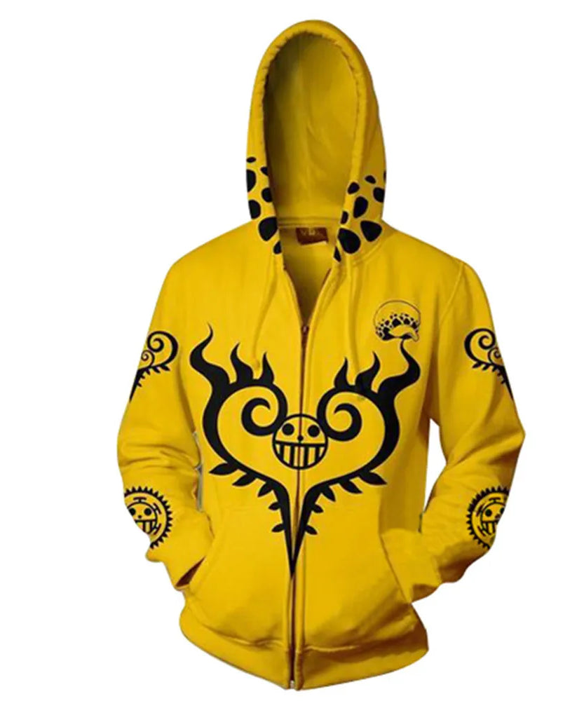 Anime One Piece Luffy Trafalgar D. Water Law Hoodie Cosplay Costume Long Sleeve Sweatshirt Sweater Zip Up Coat Jackets