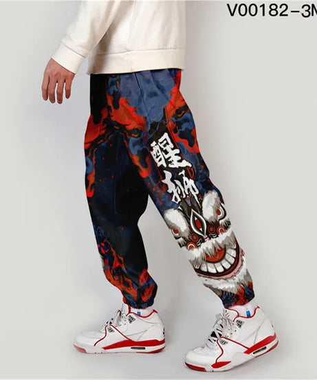 Kanagawa Wave Dragon Sweatpants Women/Men Smooth Satin Joggers Spring High Street Anime Trousers Fashion Pants