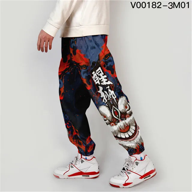 Kanagawa Wave Dragon Sweatpants Women/Men Smooth Satin Joggers Spring High Street Anime Trousers Fashion Pants