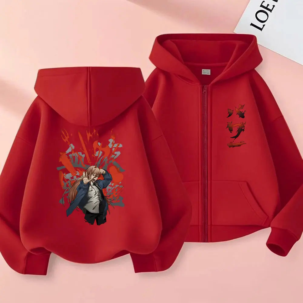 Chainsaw Man Power Graphic Zip Up Hoodie Unisex Oversized Harajuku Jacket 2
