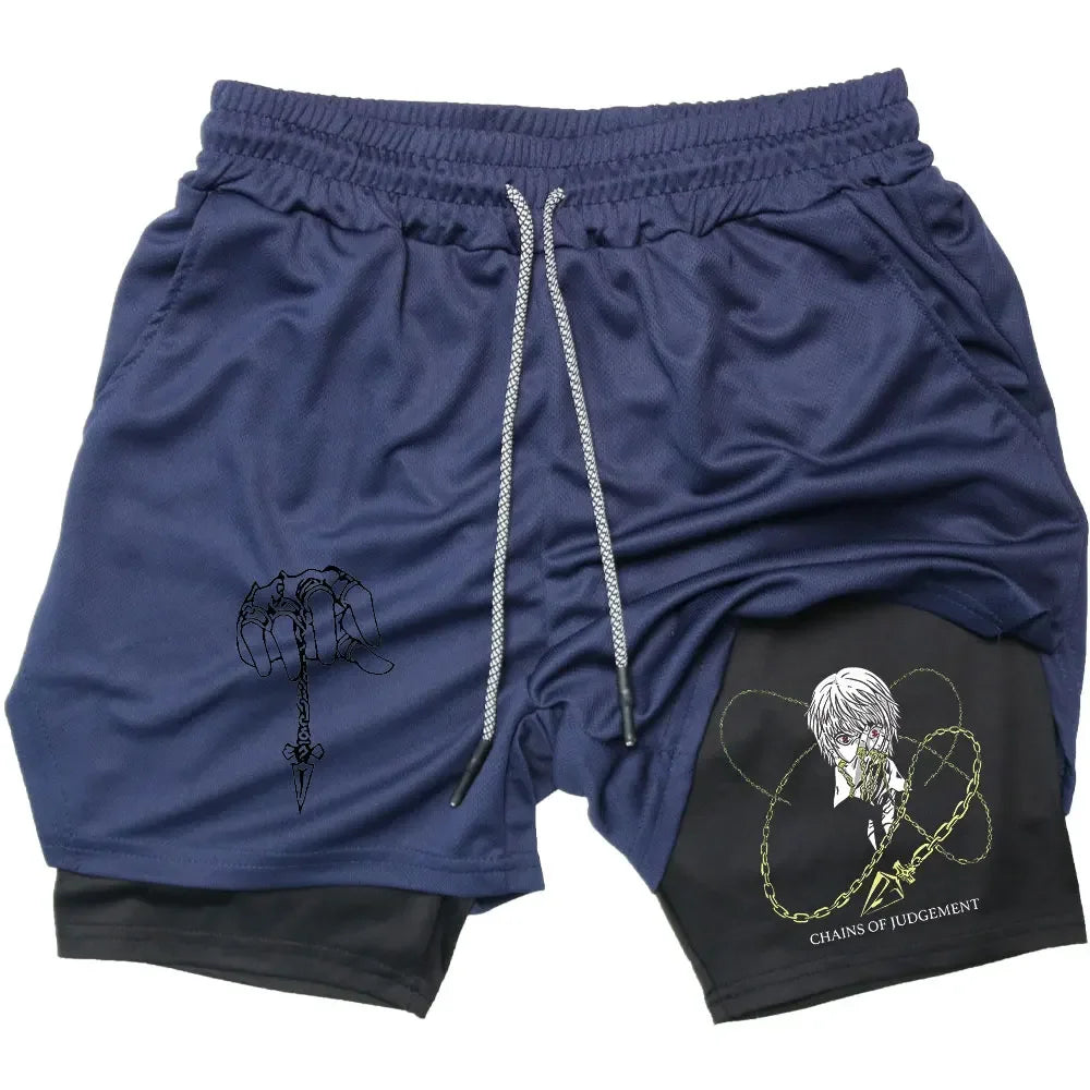 Kurapika Anime 2-in-1 Gym Shorts – Breathable Compression Sportwear