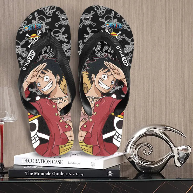 One Piece anime peripheral flip-flops Luffy Zoro creative  outdoor daily anti-slip clip-on summer couple slippers gift