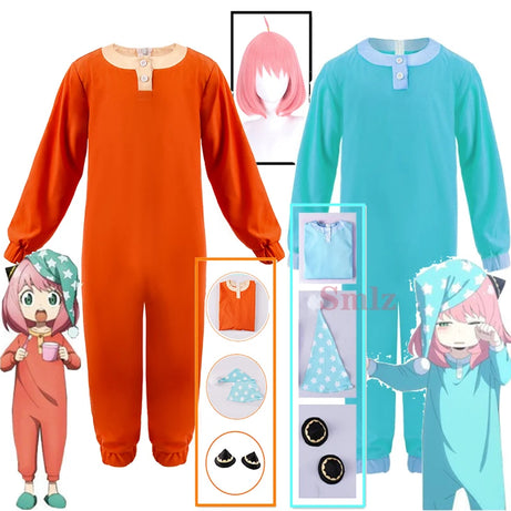 Anya Forger Pajamas Cosplay Spy X Family Anime Cosplay Costume Sleepwear Orange Green