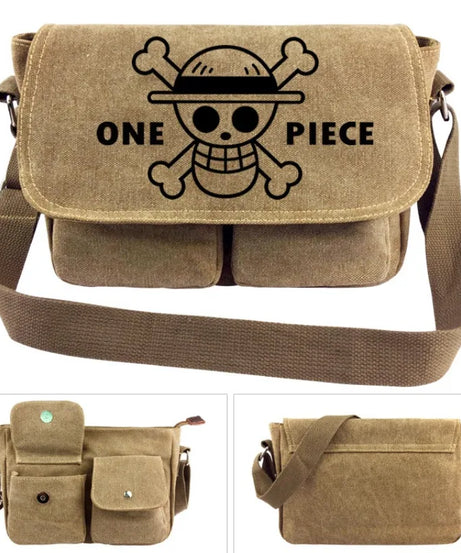 One Piece Canvas Shoulder Bag - Luffy & Law Logo Sling Bag, Unisex Student Backpack for Casual Daily Use & Anime Fans