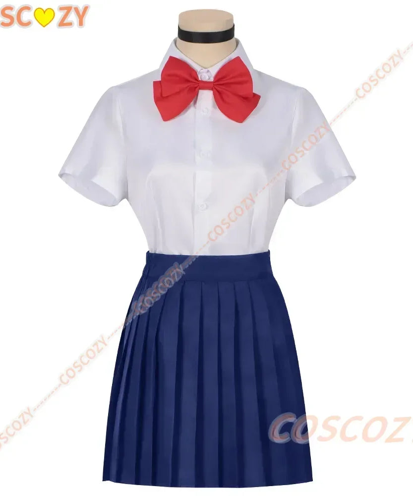Momo Ayase Cosplay Costume Wig Anime Dandadan Sweater Skirt School Uniform Earrings Choker Socks Christmas Party for Girls Women