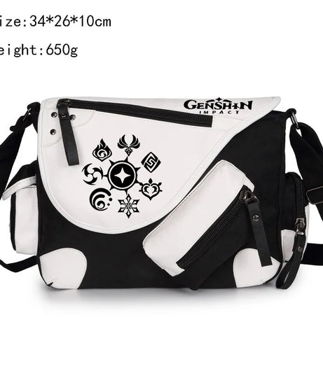 Genshin Impact Anime Canvas Casual Zipper Shoulder Bag Crossbody Bag Schoolbags Large Capacity Bag Men's Shoulder Messenger Gift