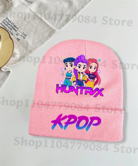 Kpop Demon Hunters Kawaii Knitted Hat for Girls Anime Cute Knit Hats Children Autumn Winter Windproof Warm Hats Gifts