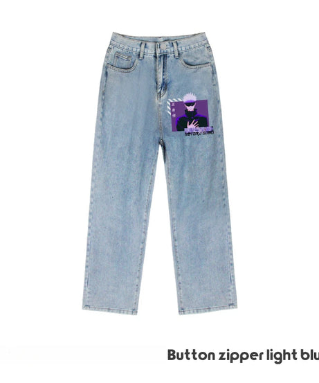 JUJUTSU KAISEN Gojo Yuji Megumi Sukuna Anime Daily Trousers Loose Spring and Autumn Wide Leg Pants Casual Jeans