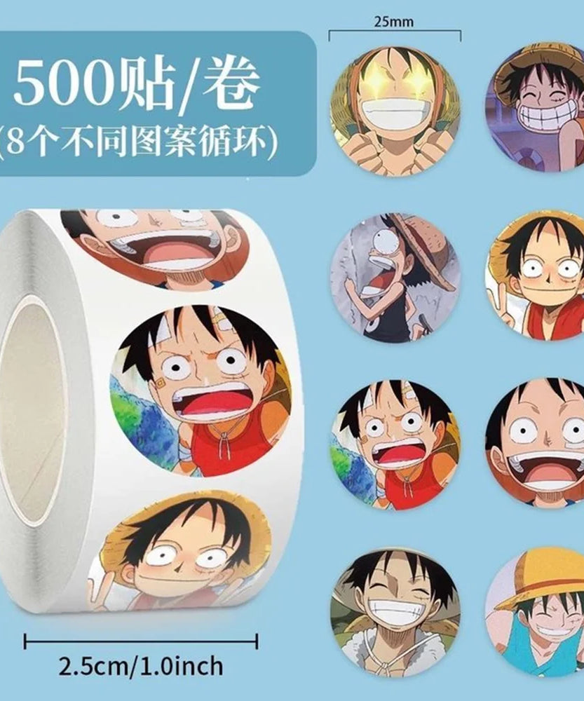 500pcs/Roll ONE PIECE Luffy Anime Sealing Sticker DIY PVC Laptop Decals Decoration Stiker Reward Gift Toys