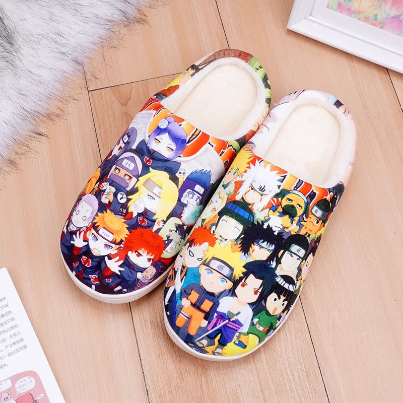 Anime One Piece Luffy Chooper Dragon Ball Goku Hatsune Winter Warm Plush Men Women Couple Shoes Home Slipper Stuffed Plush Gift