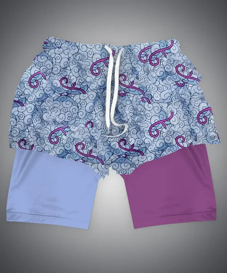One Piece x Naruto x Dragon Ball 2-in-1 Men’s Gym Shorts – Quick-Dry & Breathable Sportswear