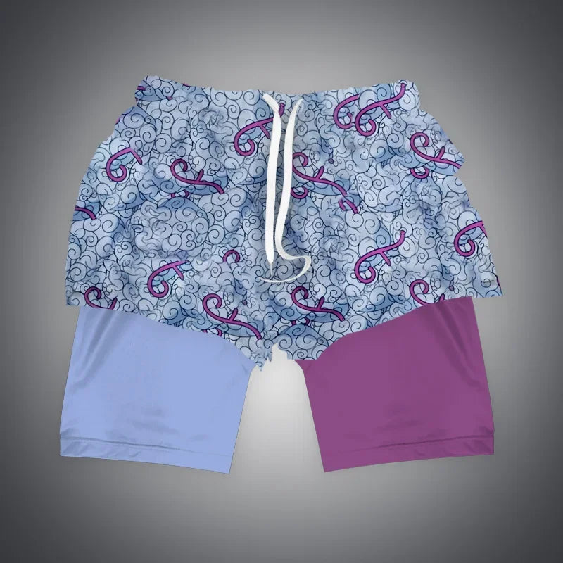 One Piece x Naruto x Dragon Ball 2-in-1 Men’s Gym Shorts – Quick-Dry & Breathable Sportswear