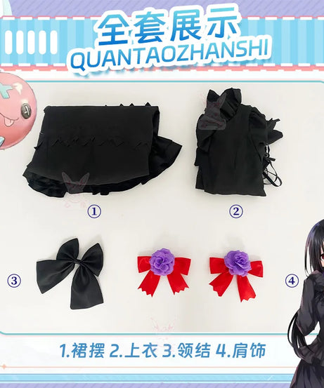 Tokisaki Kurumi Anime Date a Live Cosplay Nightmare Costume Carnival Halloween Black Gothic Long Lolita Dress Prop Woman Set