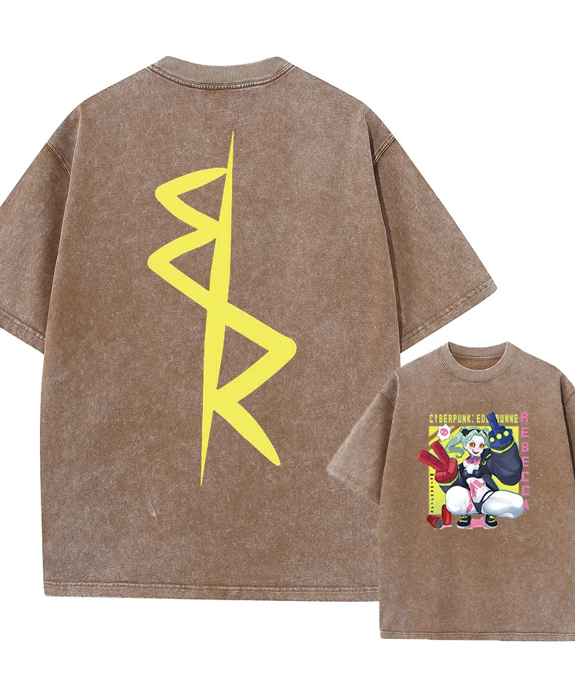 Cyberpunk Acid Anime Tee – Vintage Washed Streetwear Unisex T-Shirt